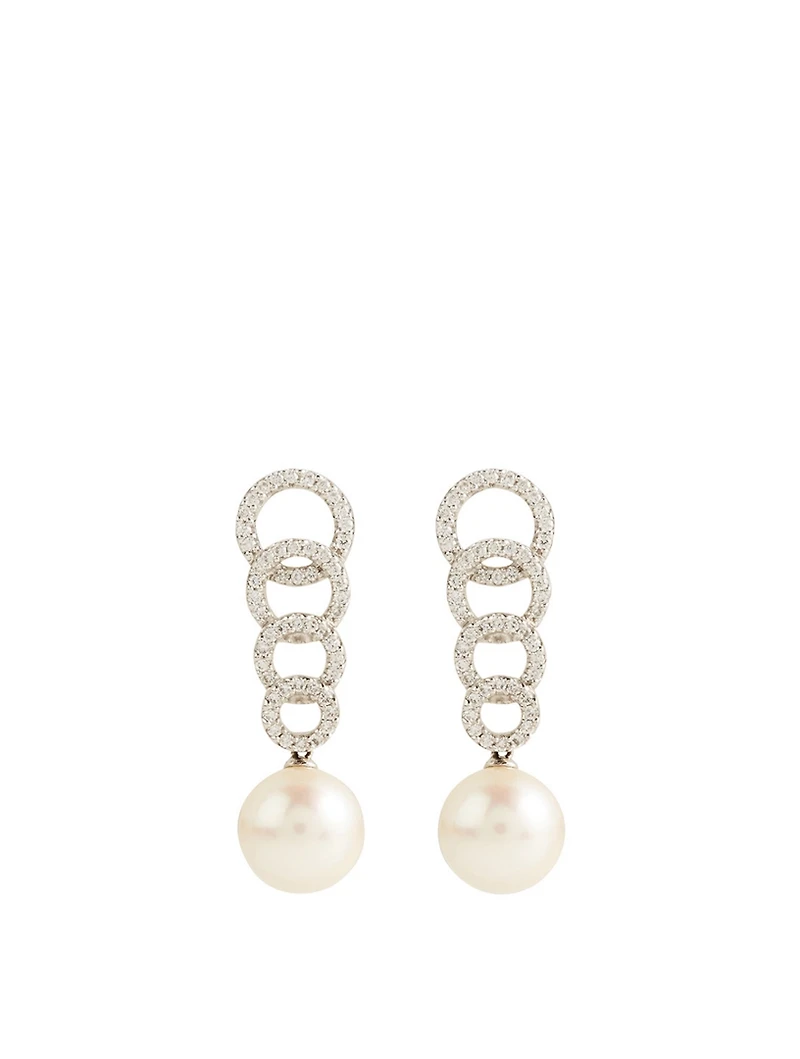 18K White Gold Pearl Earrings With Diamonds