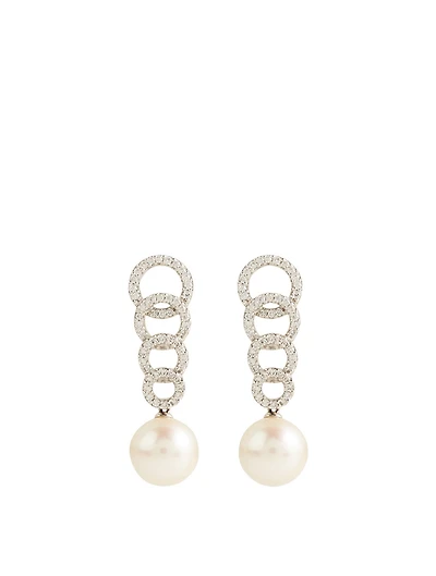 18K White Gold Pearl Earrings With Diamonds