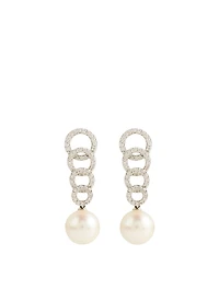 18K White Gold Pearl Earrings With Diamonds