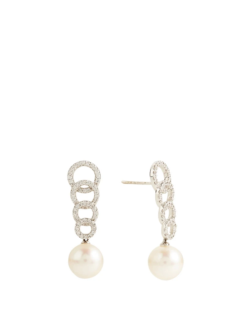 18K White Gold Pearl Earrings With Diamonds