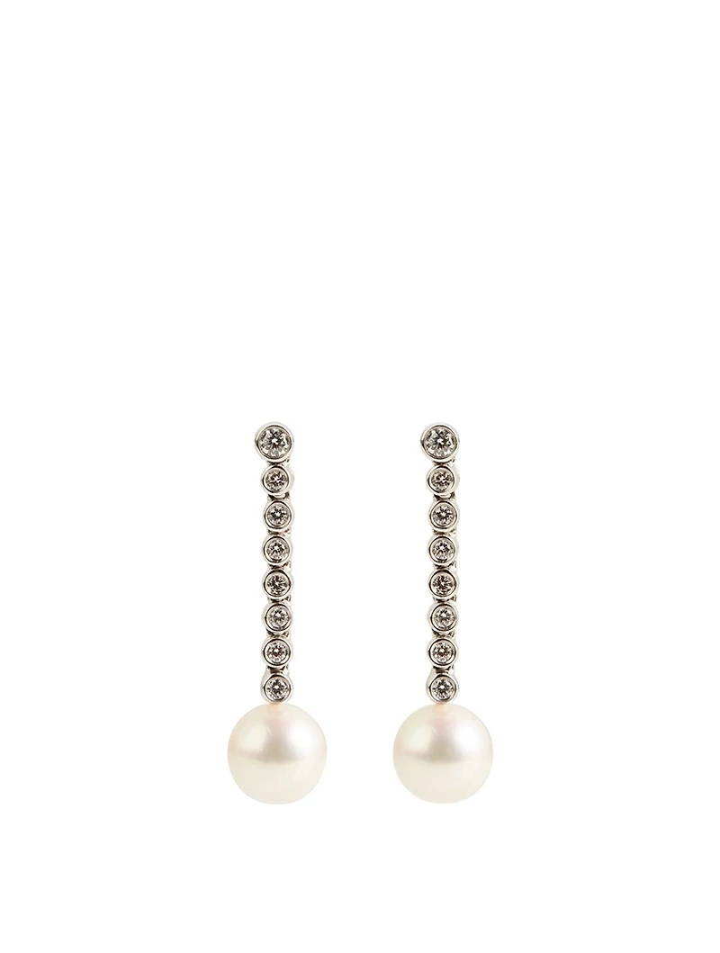 18K White Gold Pearl Earrings With Diamonds