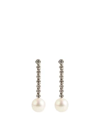 18K White Gold Pearl Earrings With Diamonds