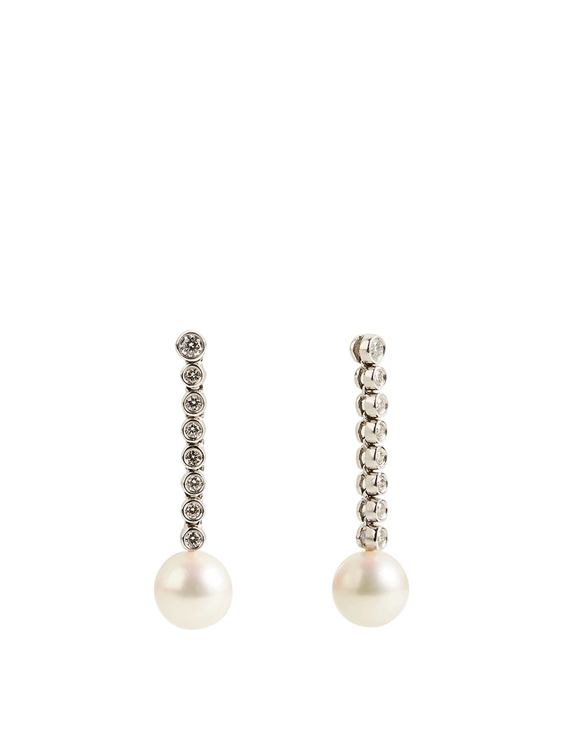 18K White Gold Pearl Earrings With Diamonds