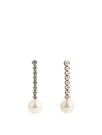 18K White Gold Pearl Earrings With Diamonds