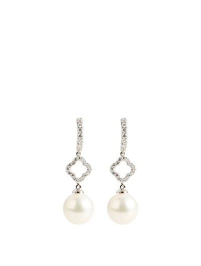 18K White Gold Pearl Earrings With Diamonds