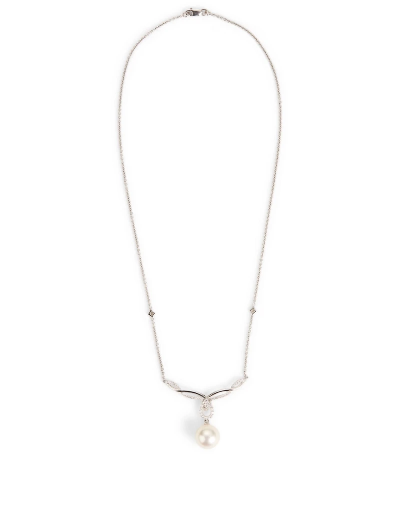 18K White Gold Necklace With Pearl And Diamonds