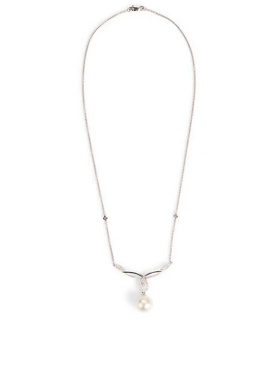 18K White Gold Necklace With Pearl And Diamonds