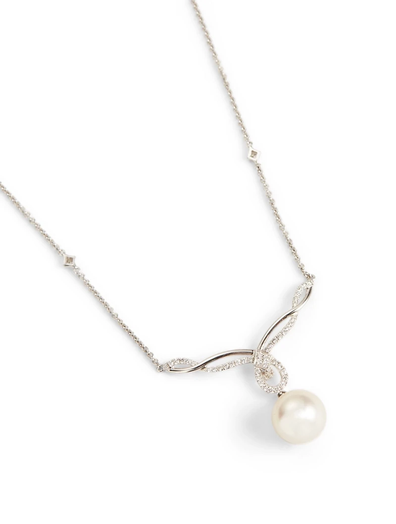 18K White Gold Necklace With Pearl And Diamonds