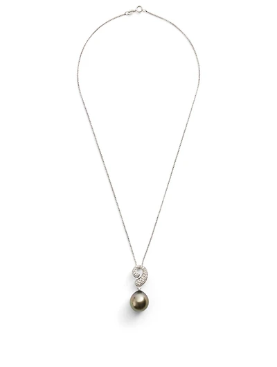 18K White Gold Pearl Pendant Necklace With Diamonds