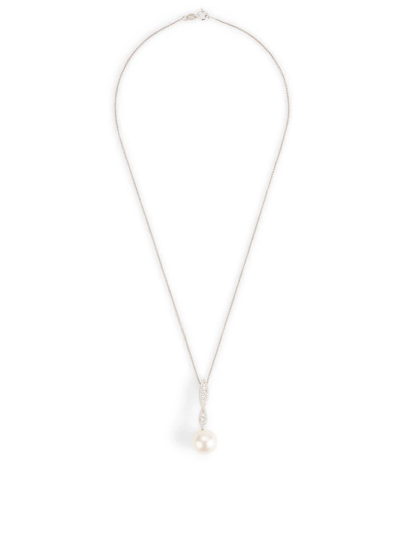 18K White Gold Pearl Pendant Necklace With Diamonds