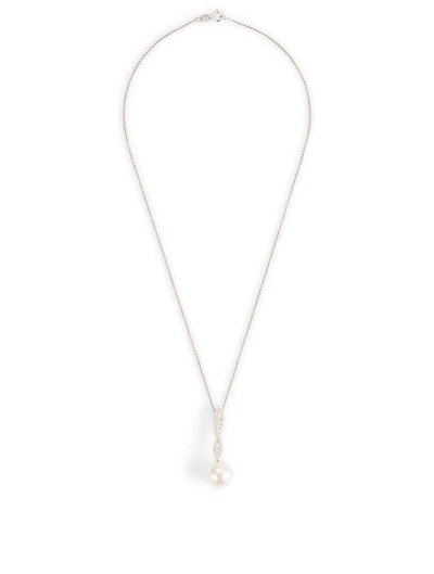 18K White Gold Pearl Pendant Necklace With Diamonds