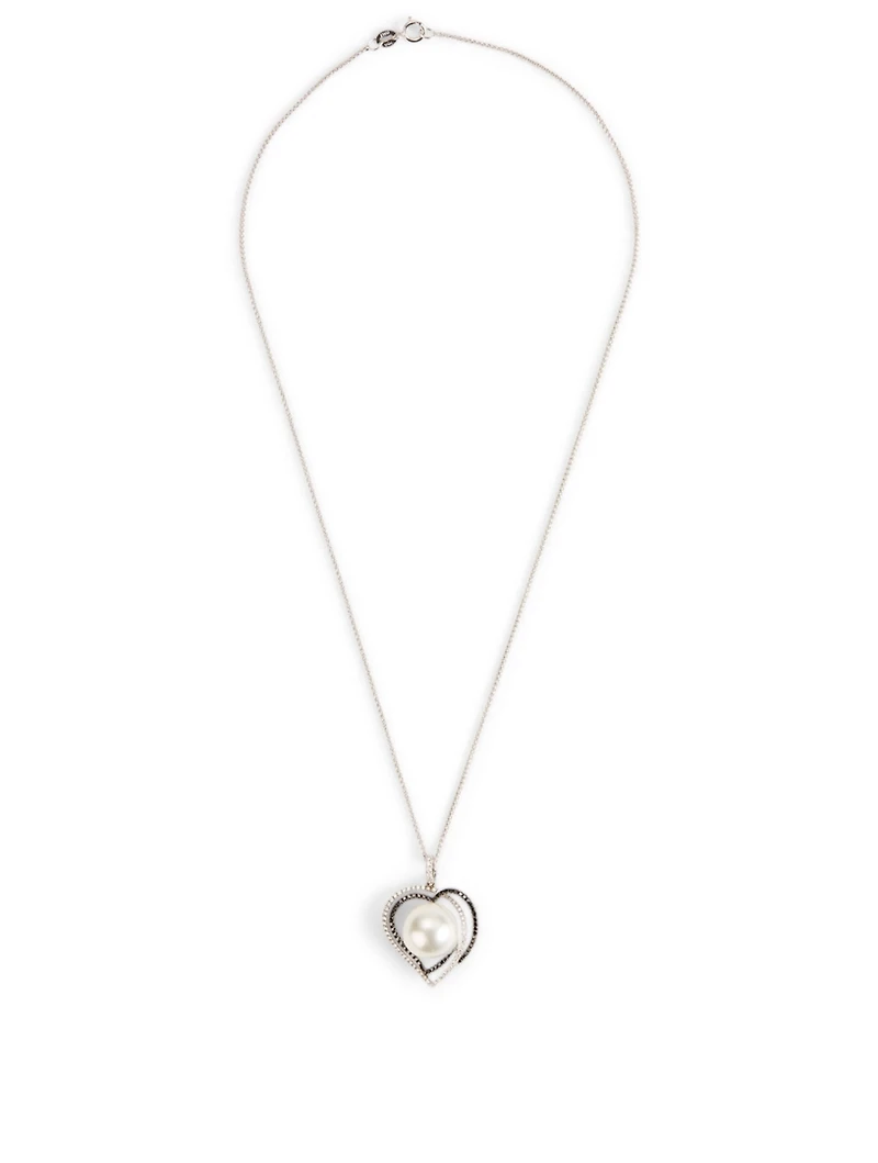 18K White Gold Pearl Pendant Necklace With Diamonds