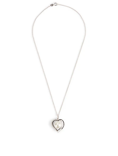 18K White Gold Pearl Pendant Necklace With Diamonds