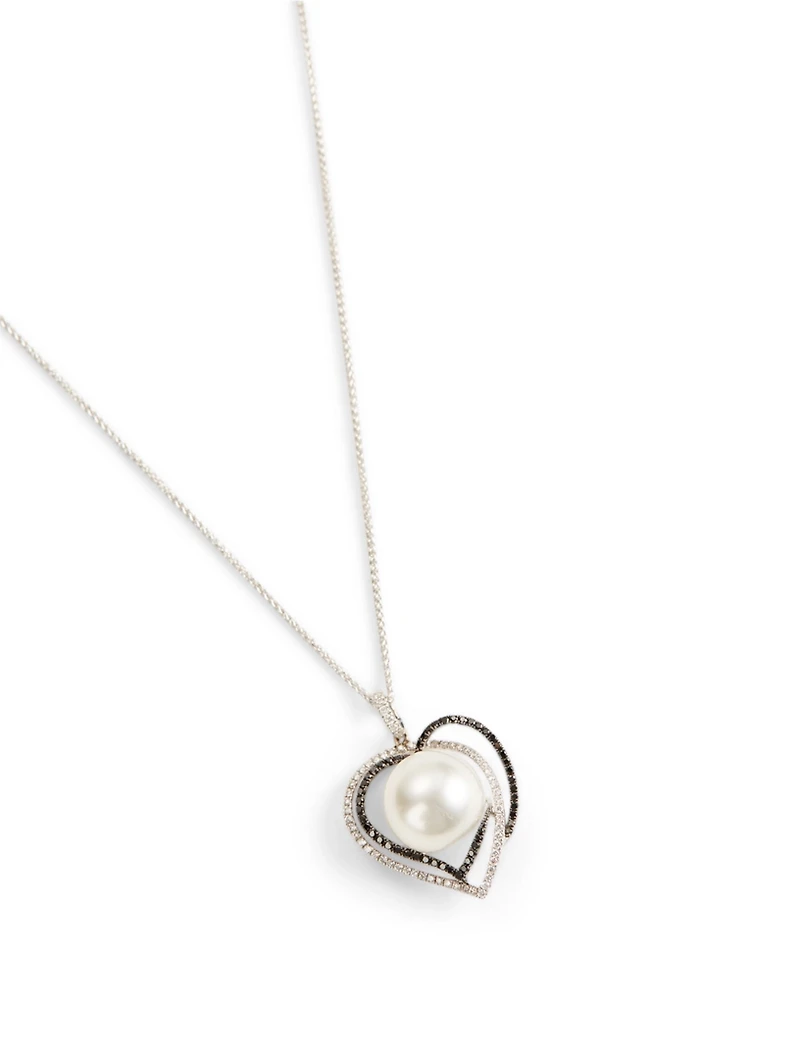 18K White Gold Pearl Pendant Necklace With Diamonds