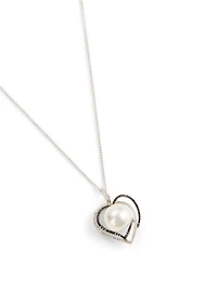 18K White Gold Pearl Pendant Necklace With Diamonds