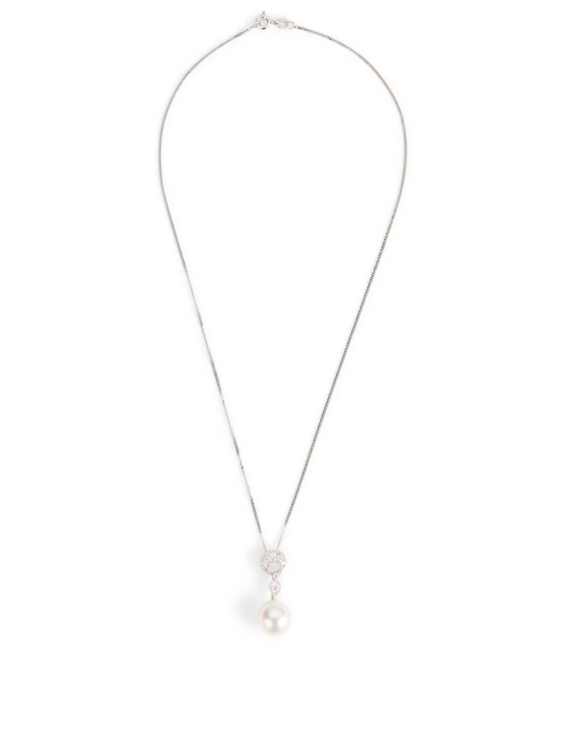 18K White Gold Pearl Pendant Necklace With Diamonds