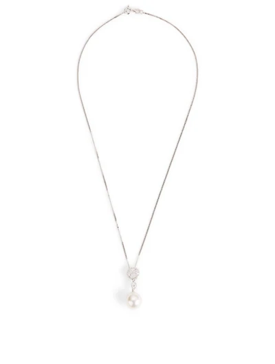 18K White Gold Pearl Pendant Necklace With Diamonds