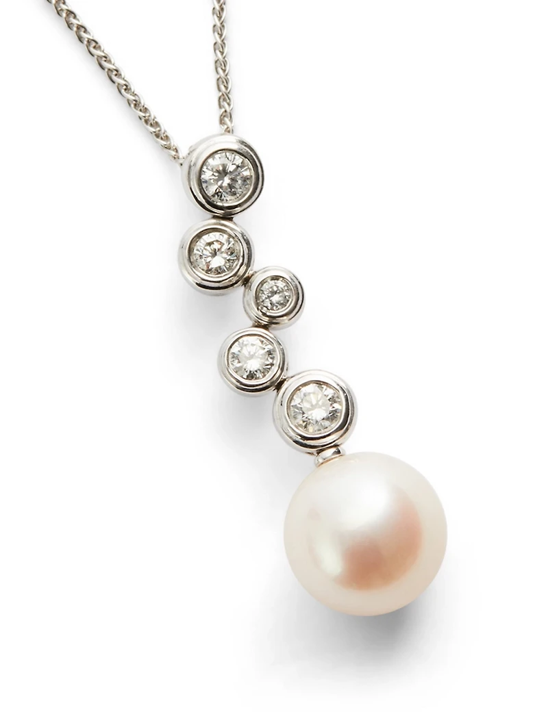 18K White Gold Pearl Pendant Necklace With Diamonds