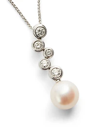 18K White Gold Pearl Pendant Necklace With Diamonds