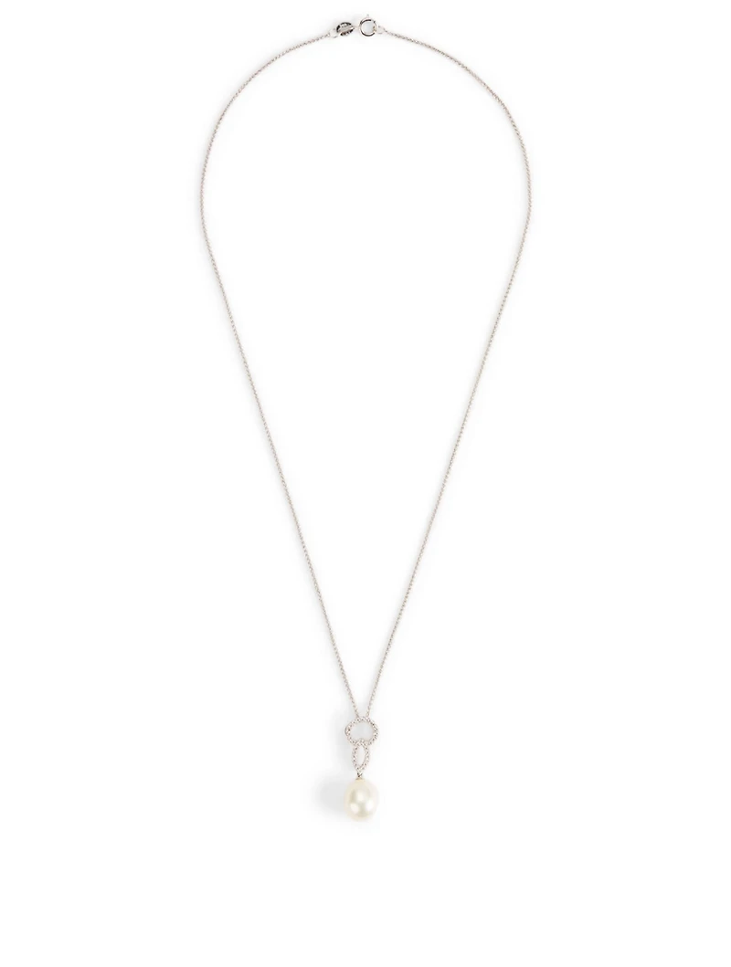 18K White Gold Pearl Pendant Necklace With Diamonds