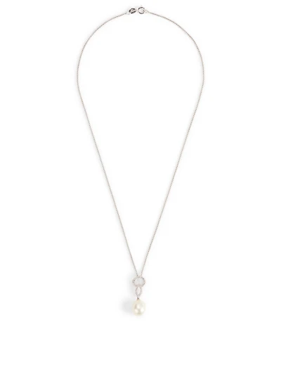 18K White Gold Pearl Pendant Necklace With Diamonds