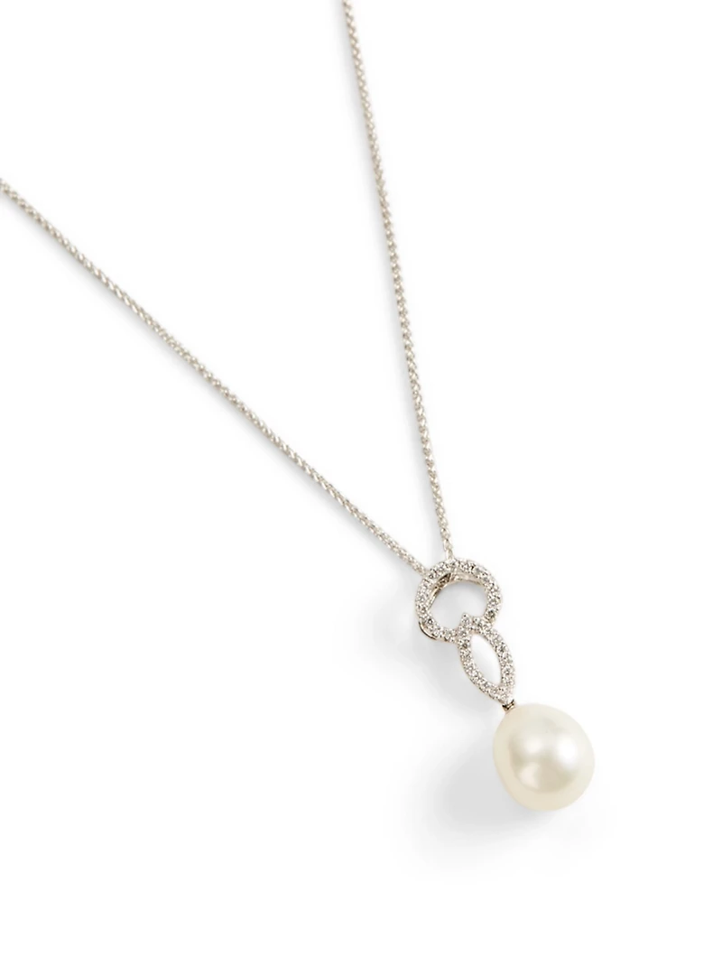 18K White Gold Pearl Pendant Necklace With Diamonds