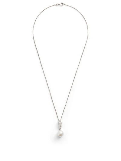 18K White Gold Pearl Pendant Necklace With Diamonds