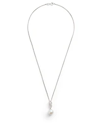 18K White Gold Pearl Pendant Necklace With Diamonds
