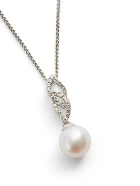 18K White Gold Pearl Pendant Necklace With Diamonds