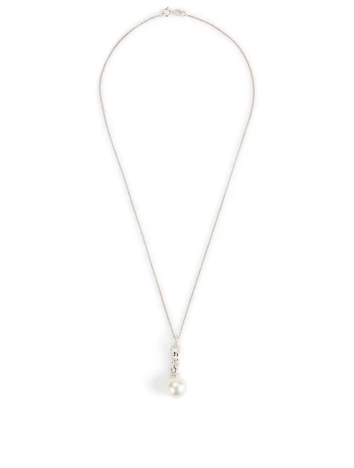 18K White Gold Pearl Pendant Necklace With Diamonds