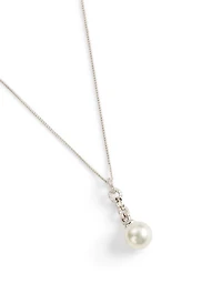 18K White Gold Pearl Pendant Necklace With Diamonds
