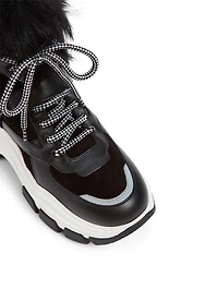 Leather And Suede Lace-Up Boots With Fur
