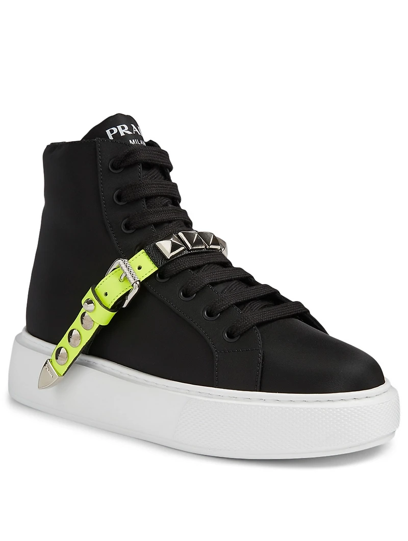 Nylon High-Top Sneakers With Studs