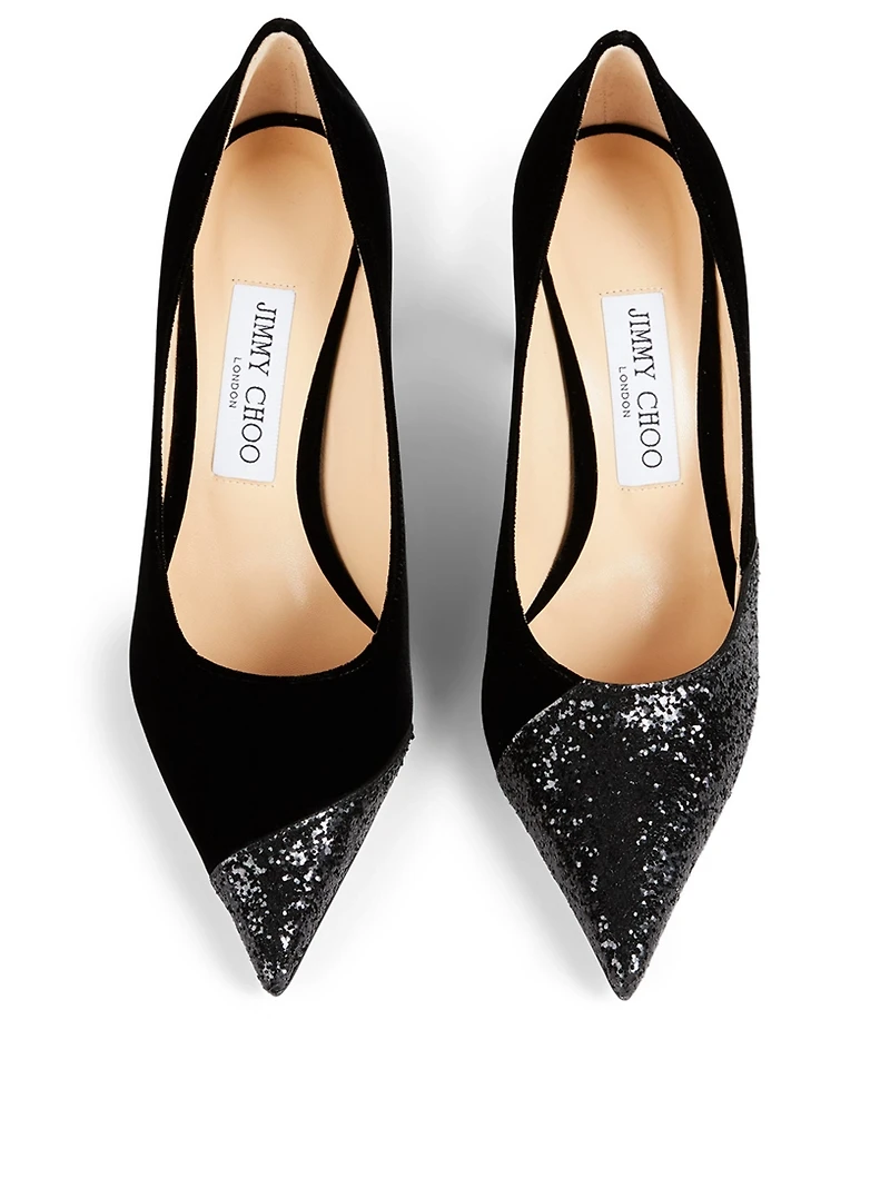 Love 85 Velvet Pumps With Asymmetric Glitter