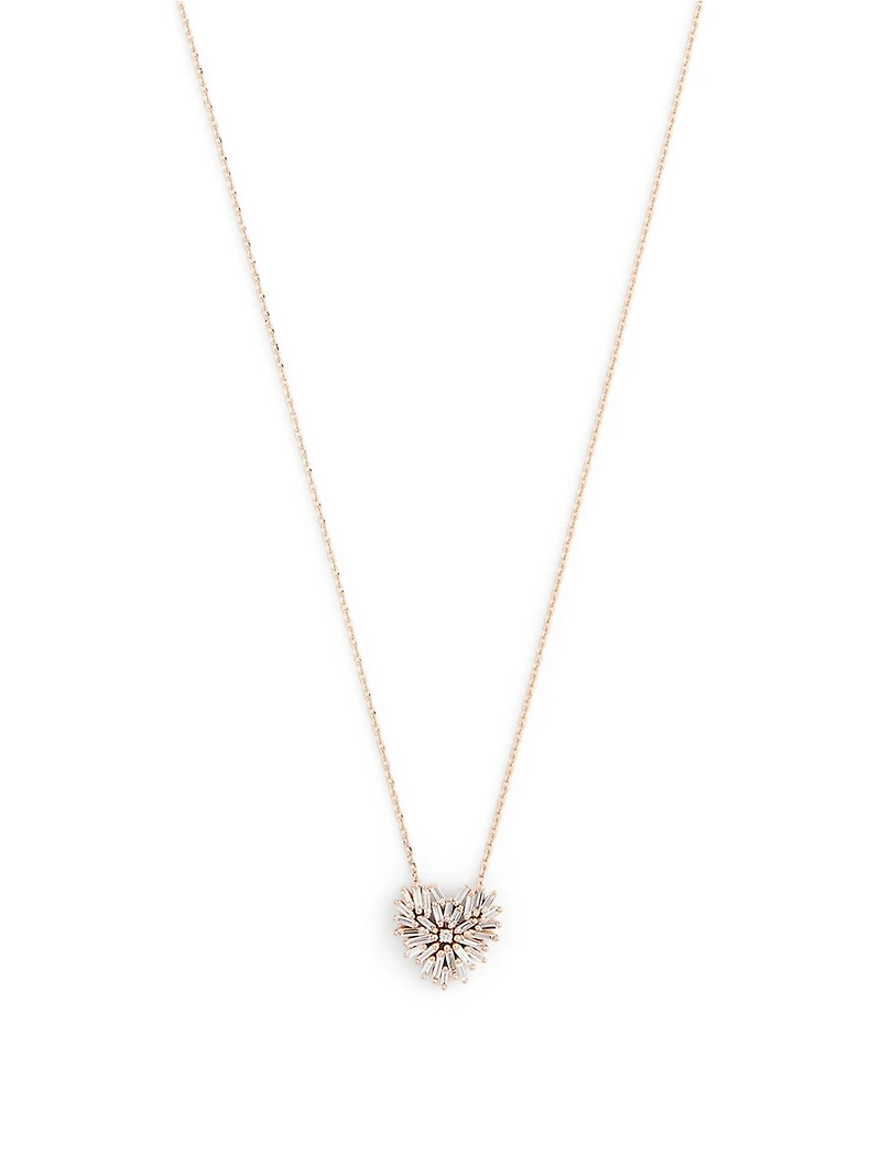 Small Fireworks 18K Rose Gold Heart Pendant Necklace With Diamonds