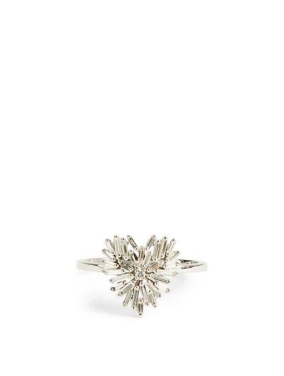 Small Fireworks 18K White Gold Heart Ring With Diamonds