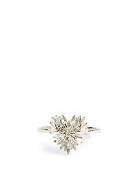 Small Fireworks 18K White Gold Heart Ring With Diamonds