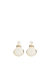 Treasures Of The Sea Gold-Plated Seashell Drop Earrings With Pearls