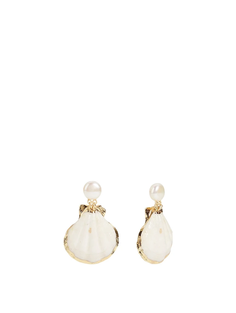 Treasures Of The Sea Gold-Plated Seashell Drop Earrings With Pearls