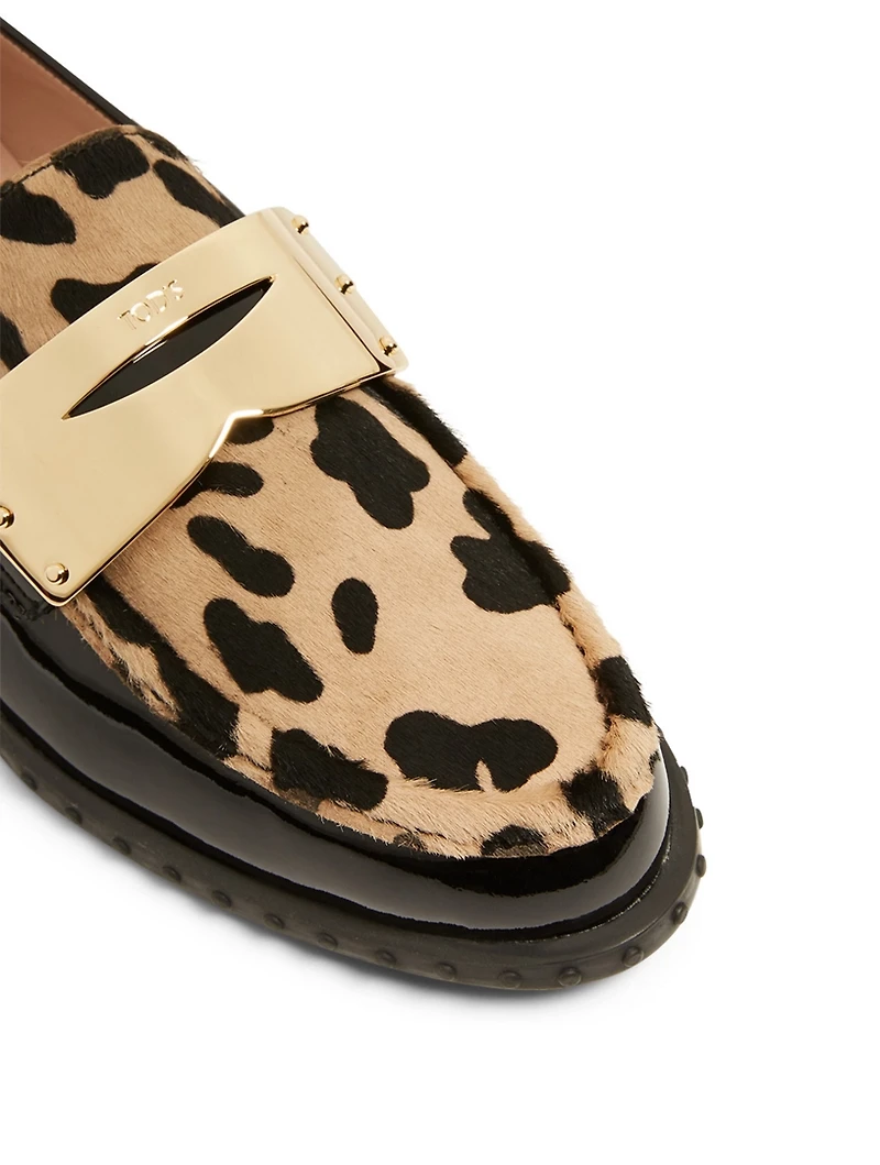 Patent Leather And Calf Hair Loafers Leopard Print