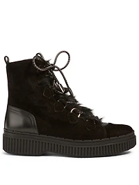 Suede Lace-up Trekking Boots With Shearling