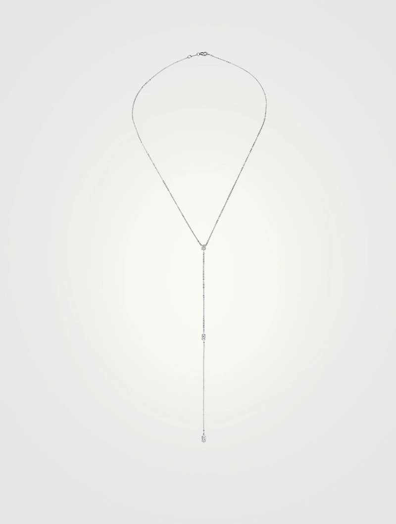 18K White Gold Pear And Double Marquis Long Lariat Necklace With Diamonds