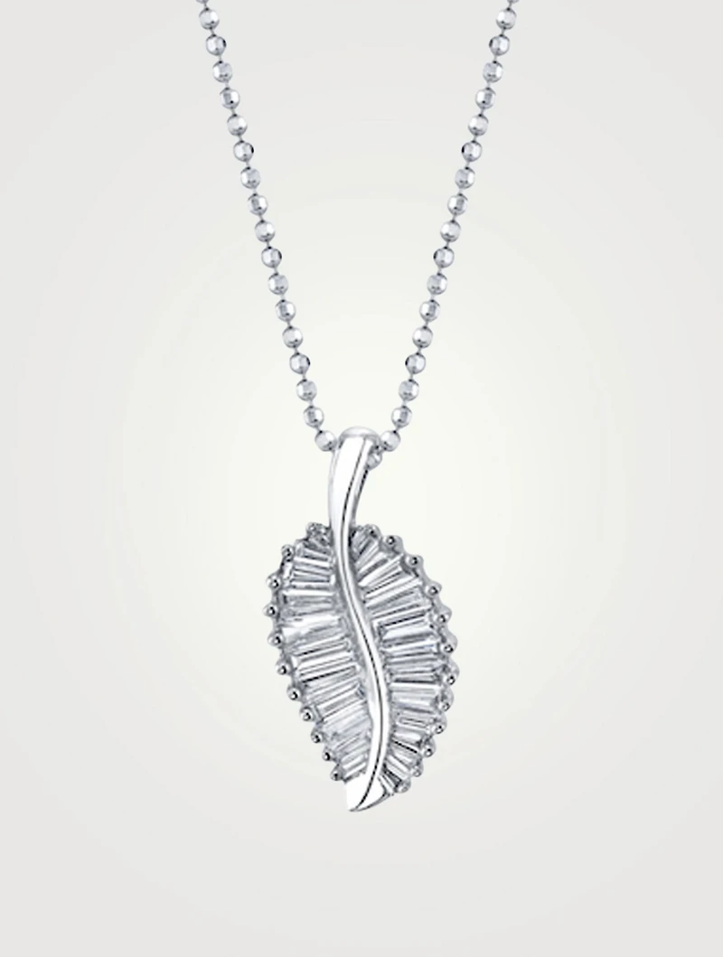 Classic 18K White Gold Palm Leaf Pendant Necklace With Diamonds