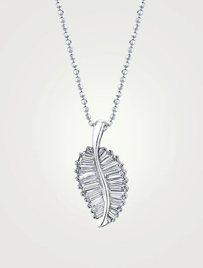 Classic 18K White Gold Palm Leaf Pendant Necklace With Diamonds