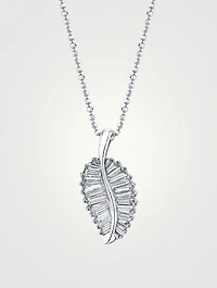 Classic 18K White Gold Palm Leaf Pendant Necklace With Diamonds