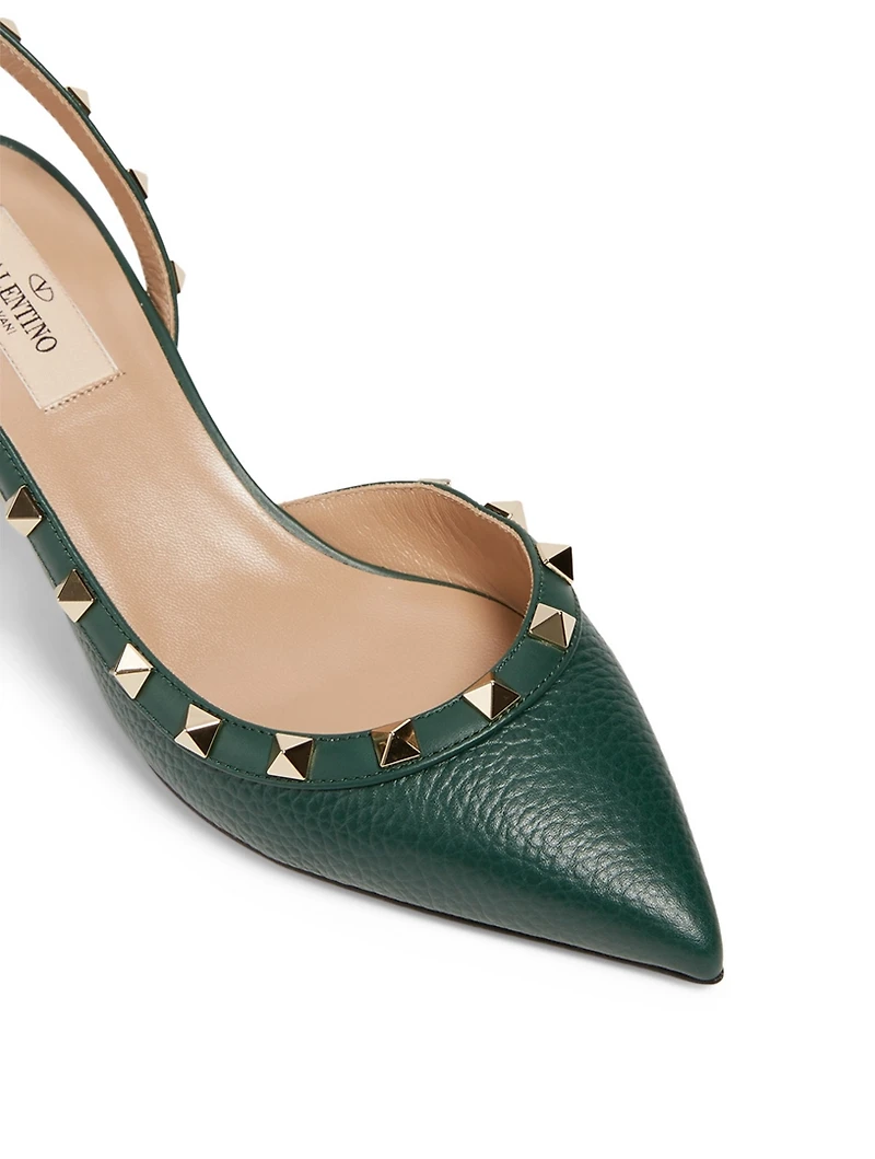 Rockstud Leather Slingback Pumps