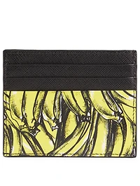 Saffiano Leather Card Holder With Banana Print