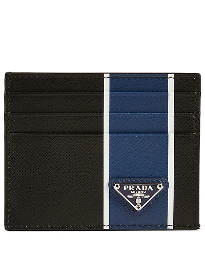 Saffiano Leather Card Holder With Stripe