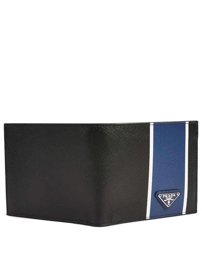 Saffiano Leather Bifold Wallet With Stripe