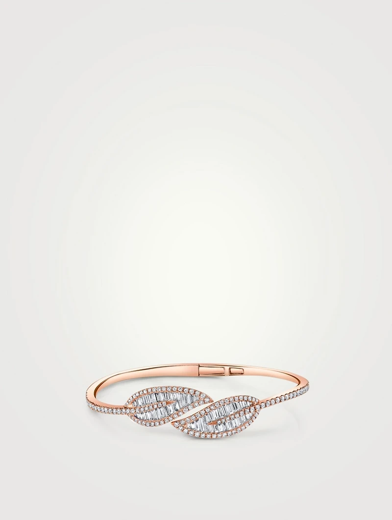 Classic 18K Rose Gold Leaf Bracelet With Diamonds